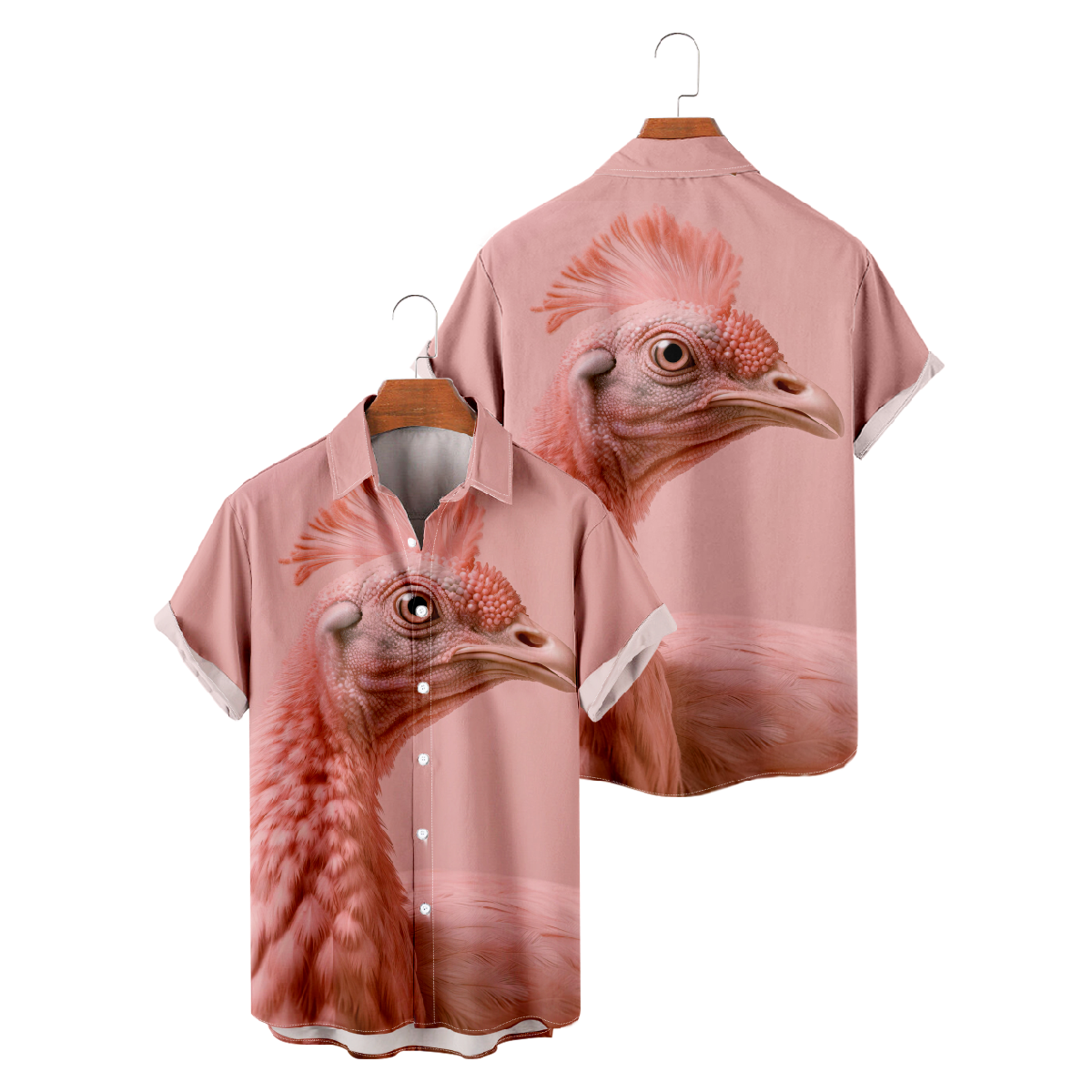 Peacock Print Button Up Shirt Mens Pink Short Sleeve Shirt Animal Graphic Print Shirt