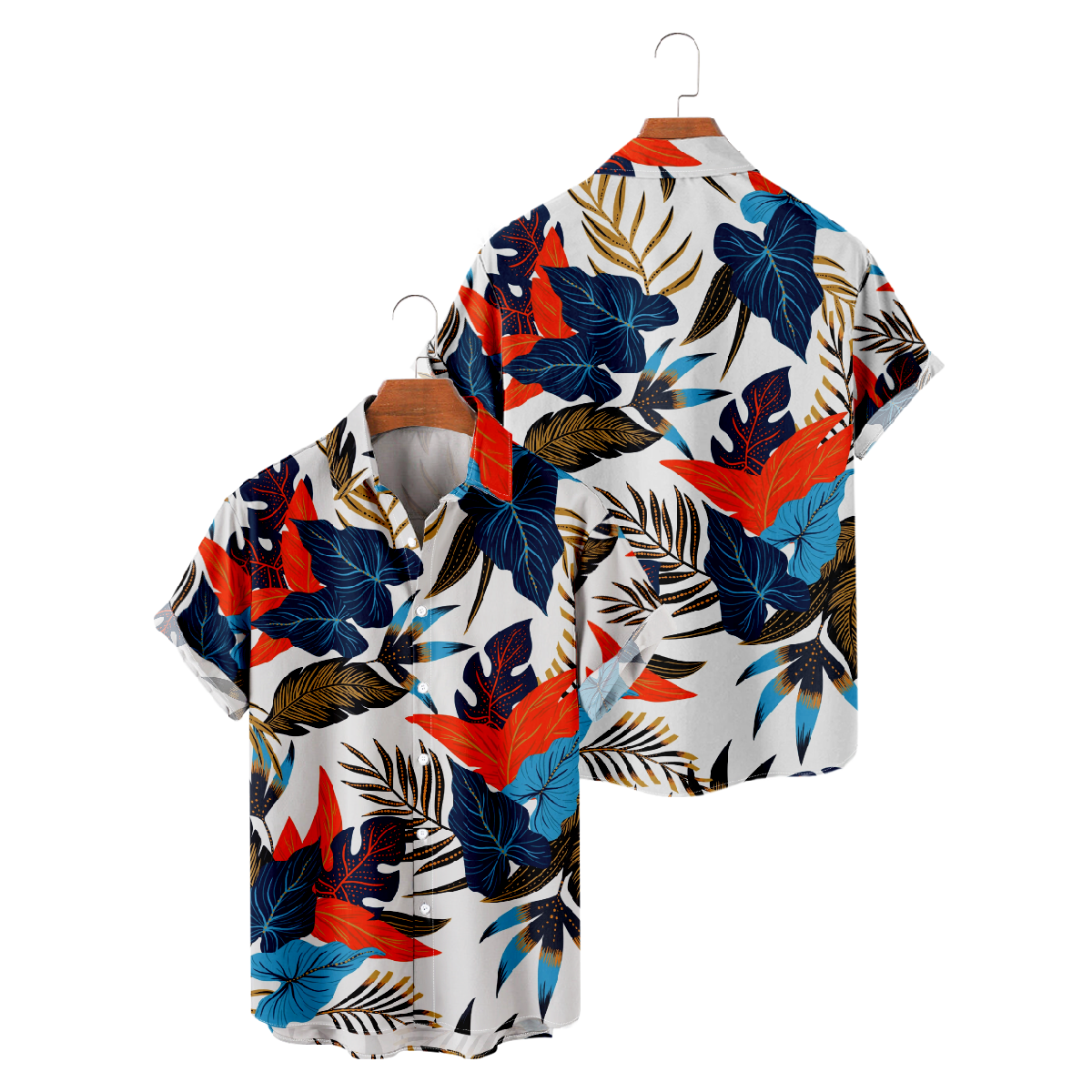 Hawaiian Tropical Leaves Shirt Mens Button Up Shirt Short Sleeve Shirt 