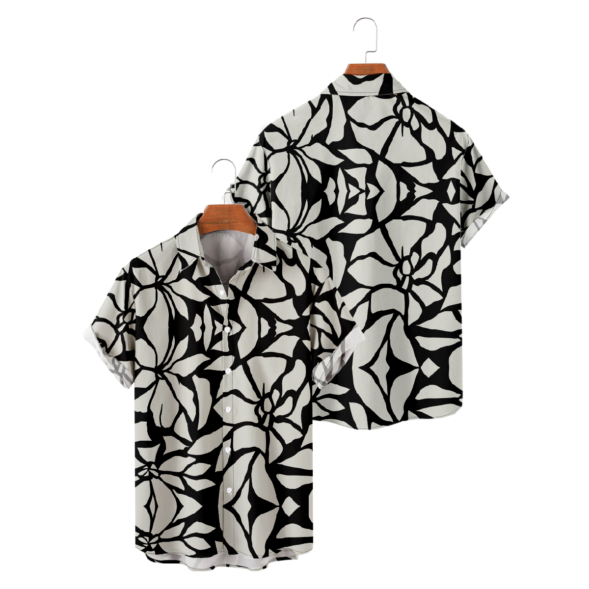 Black and White Floral Shirt Mens Button Up Shirt Short Sleeve Shirt 