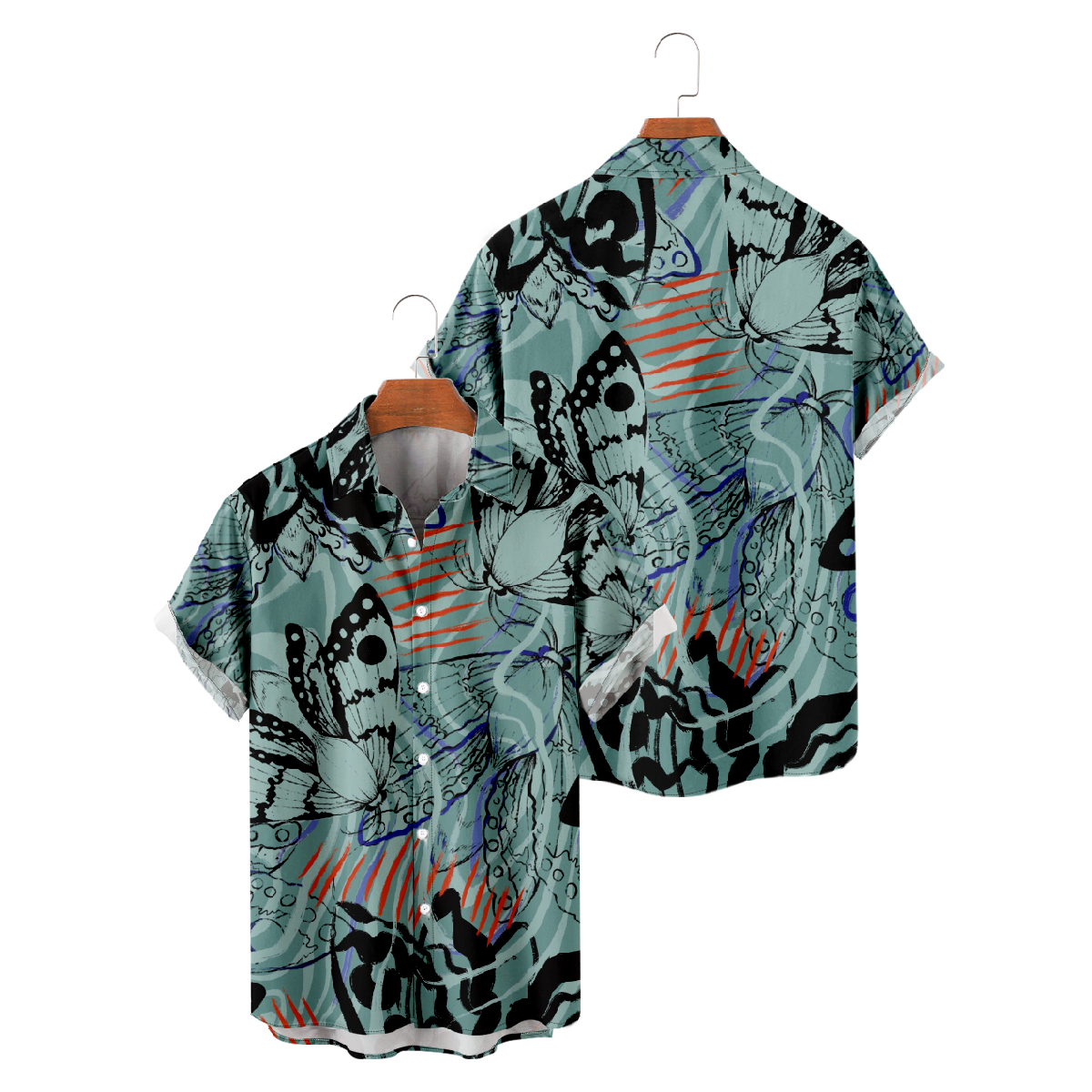 Butterfly Hawaiian Shirt Mens Button Up Shirt Short Sleeve Shirt 