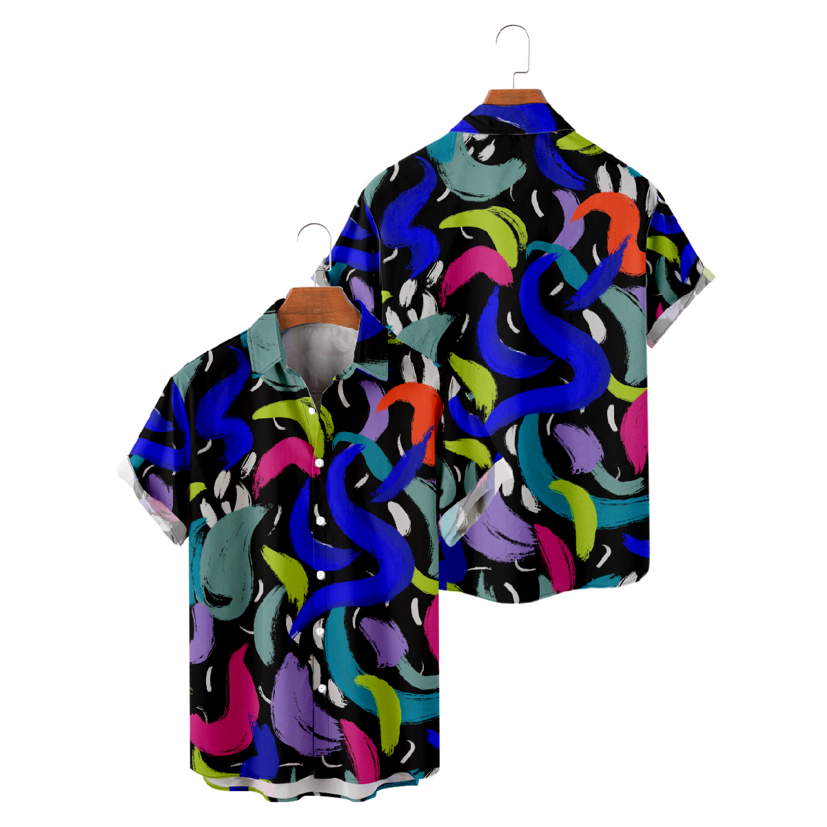 Multicolor Mixed Button Up Shirt Mens Short Sleeve Shirt Straight Collar Casual Top