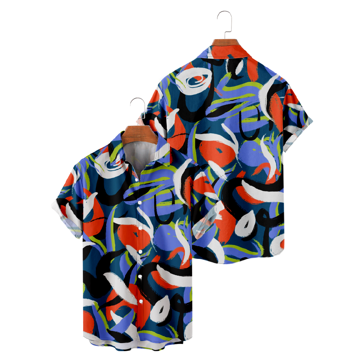 Mixed Color Hawaiian Shirt Mens Short Sleeve Button Shirt Straight Collar Regular Fit