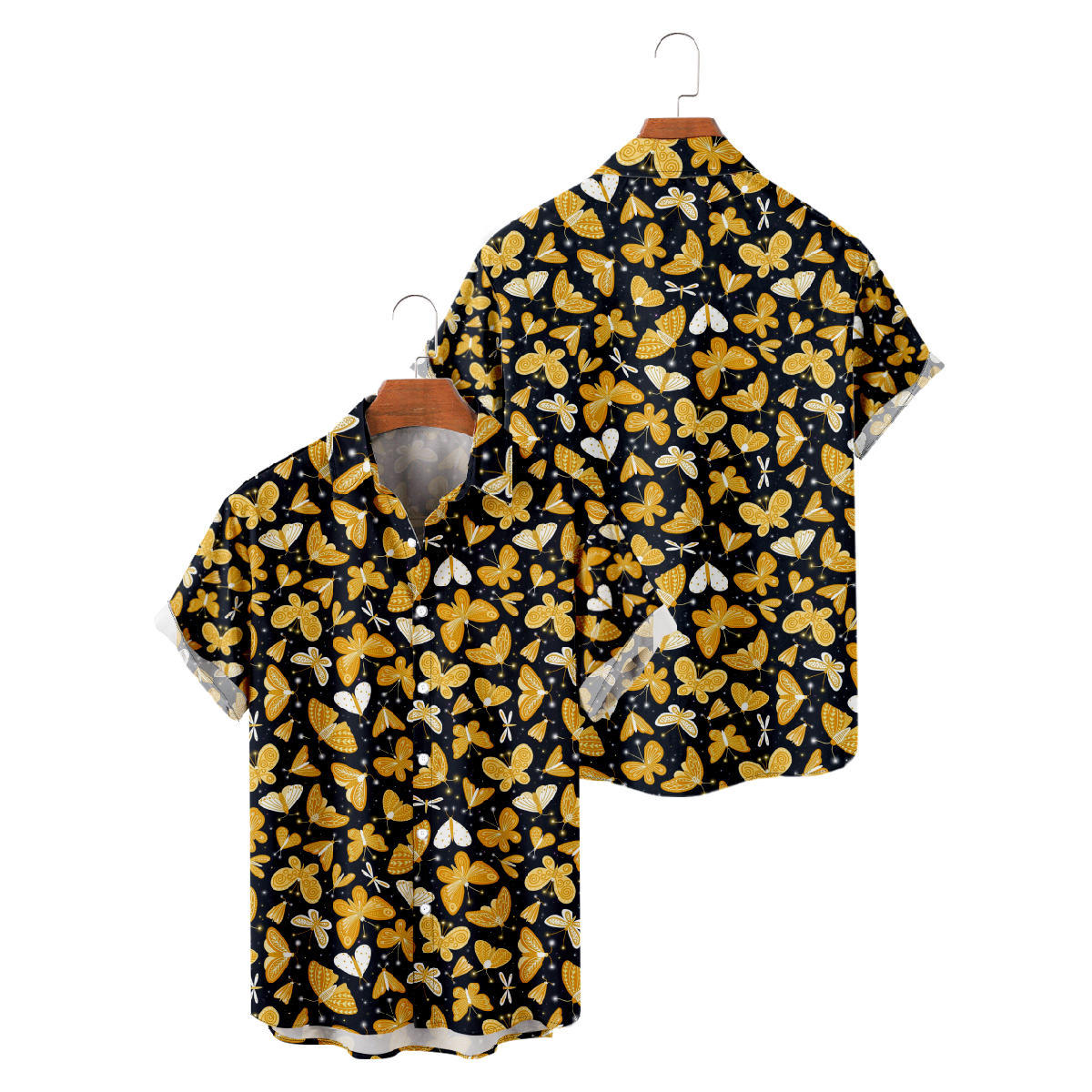 Golden Butterfly Button Up Shirt for Men Short Sleeve Shirt Regular Fit 