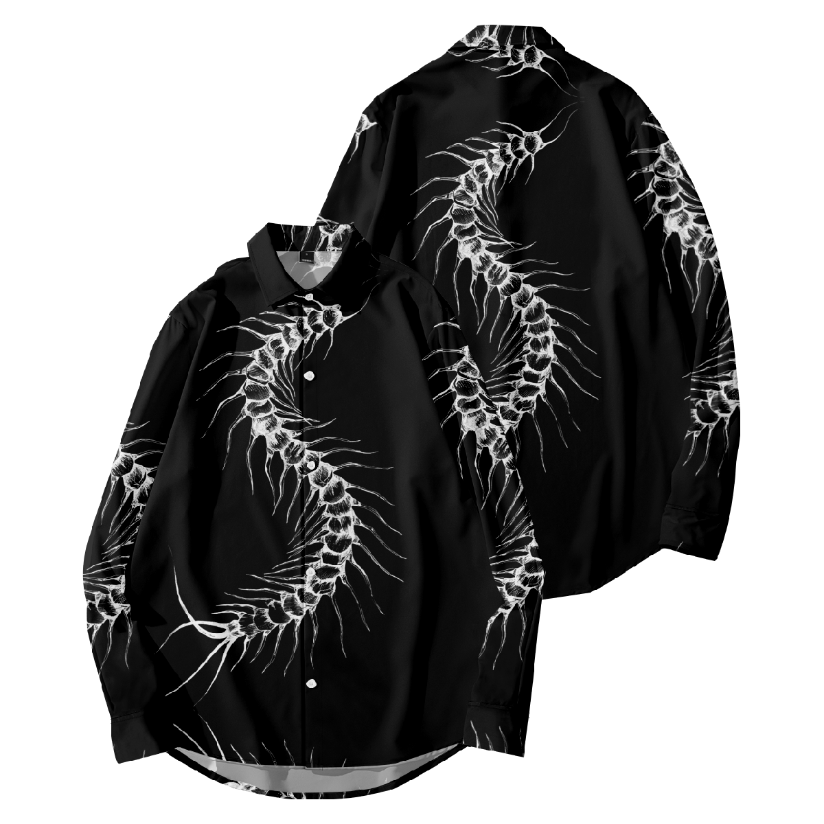 Centipedes Skeleton Print Button Up Shirt Long Sleeve Shirt for Men Quick Dry Casual Tops