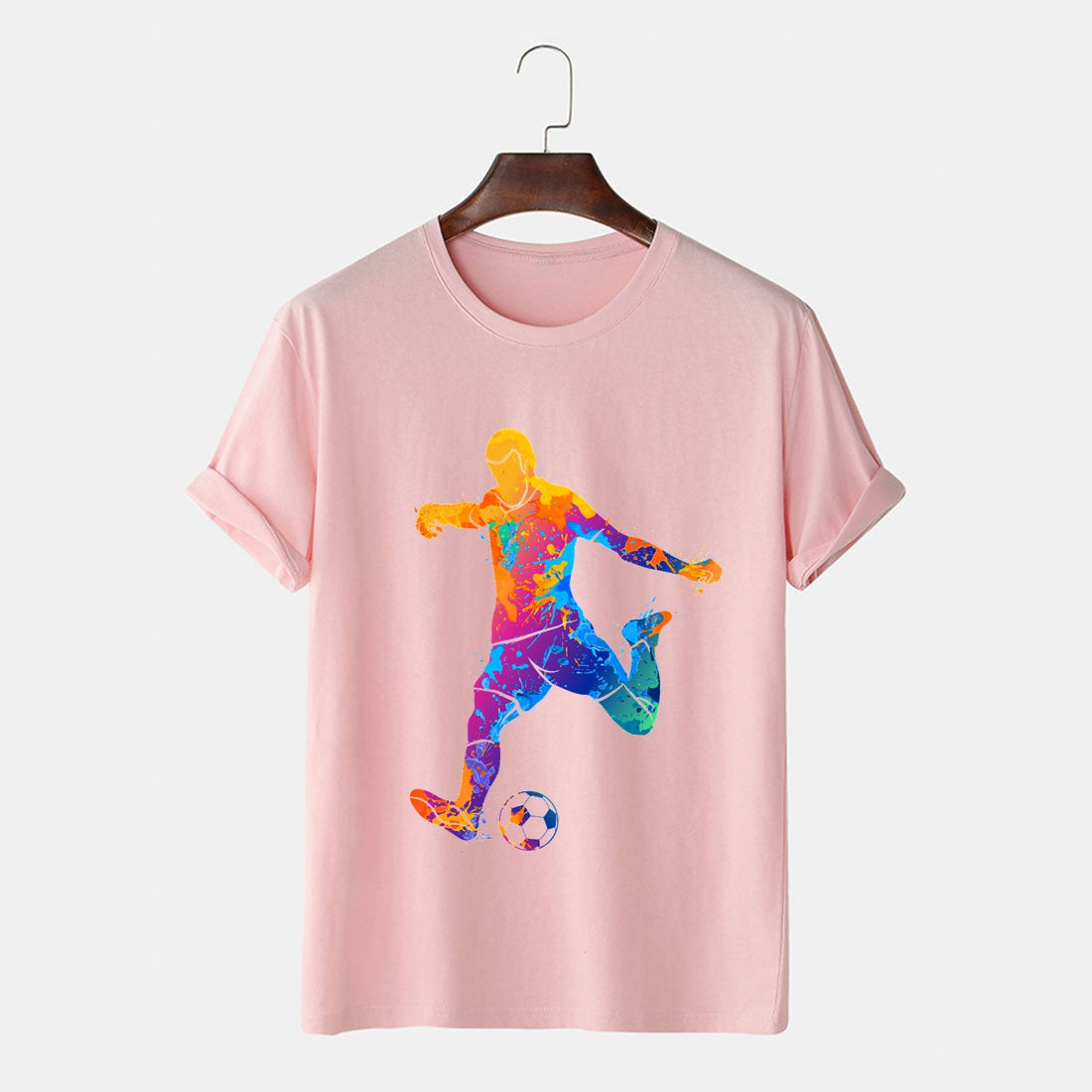 Men Soccer T Shirt Colorful Soccer Player Printed World Football Shirt