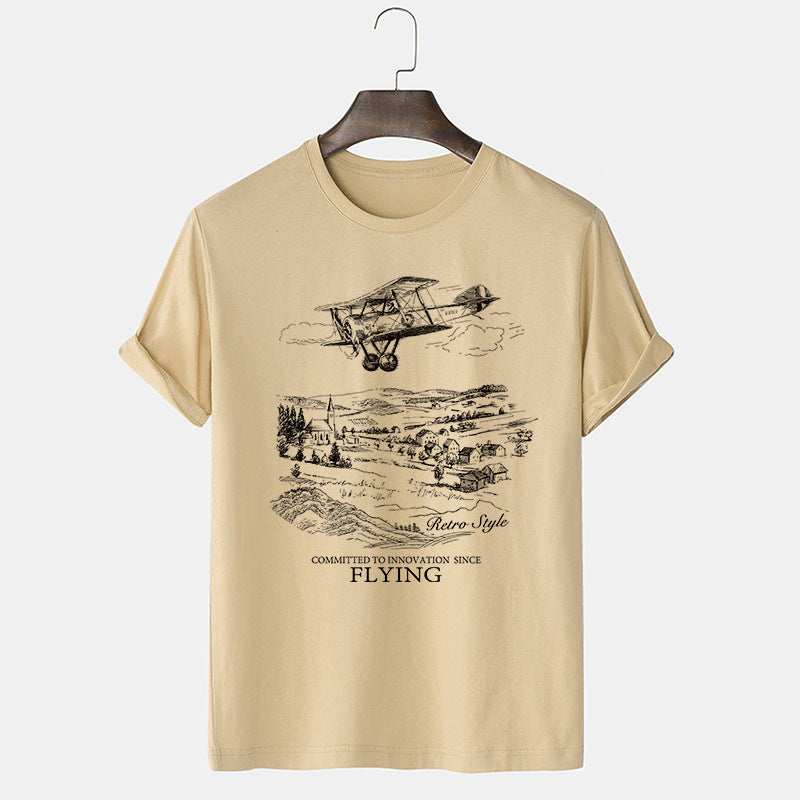 Teenagers Ancient Airplane Flying Print Tee Graphic T-Shirt Summer Tops