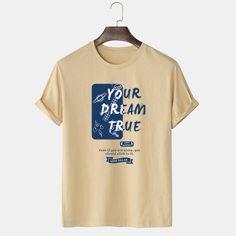 Men's Oversized Cotton Shirt Letter Your Dream True Print Summer Tops Ideal Present