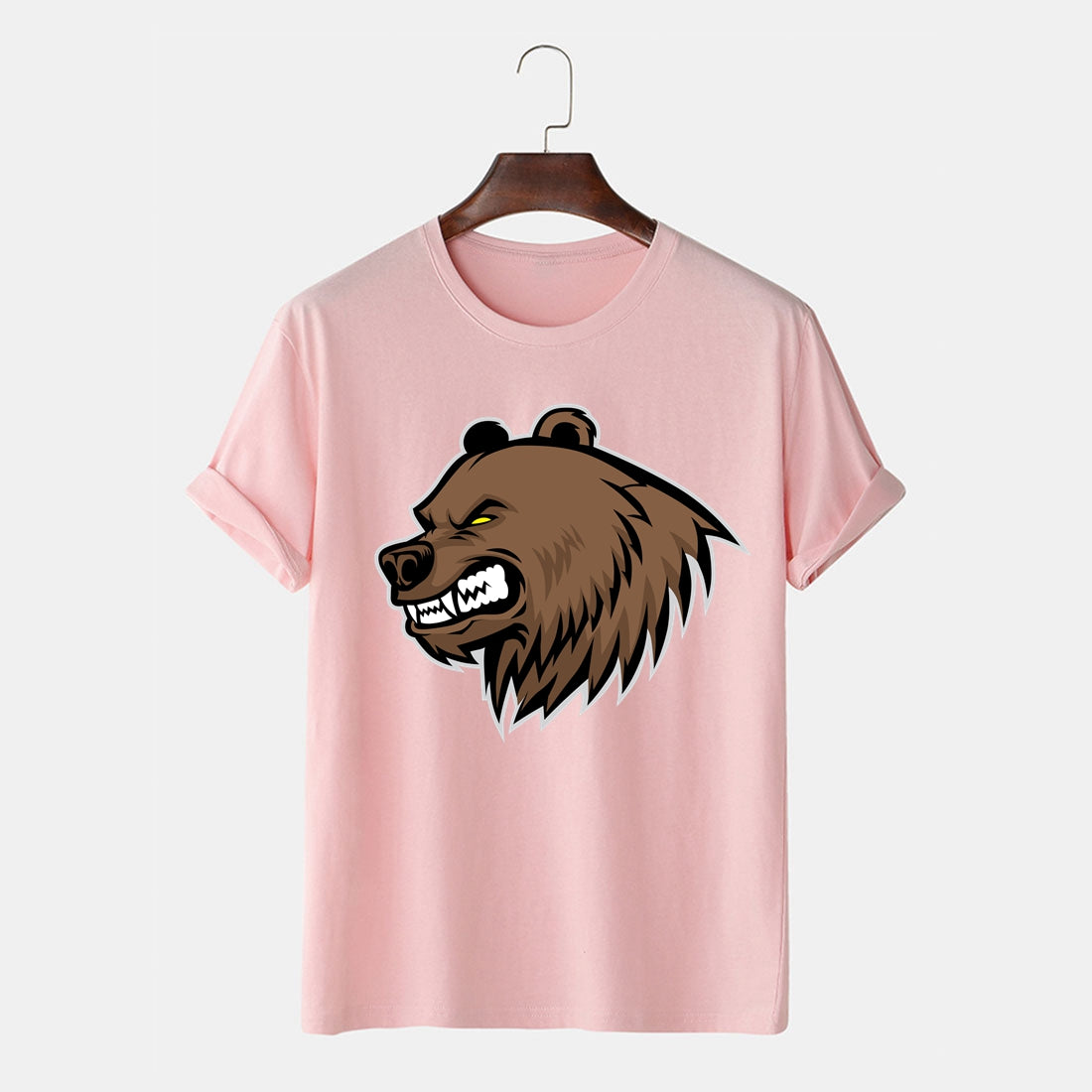 Men Furious Bear T Shirt Brown Bear Graphic Printed