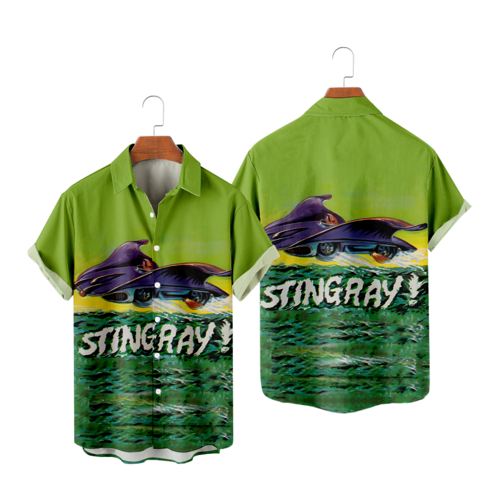 Stingray Button Up Shirt Short Sleeves Straight Collar Quick Dry Tops