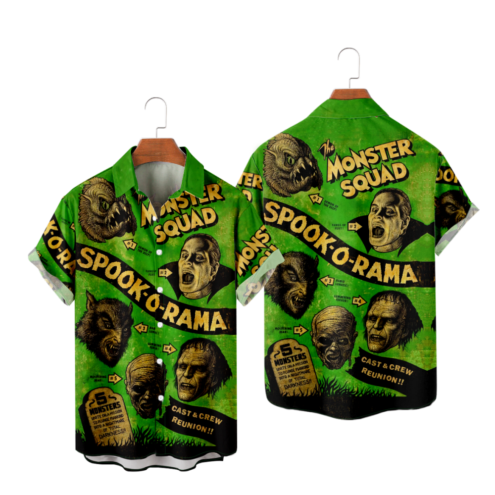 Spook-a-Rama Shirt for Men Short Sleeves Straight Collar uhoodie Casual Shirt