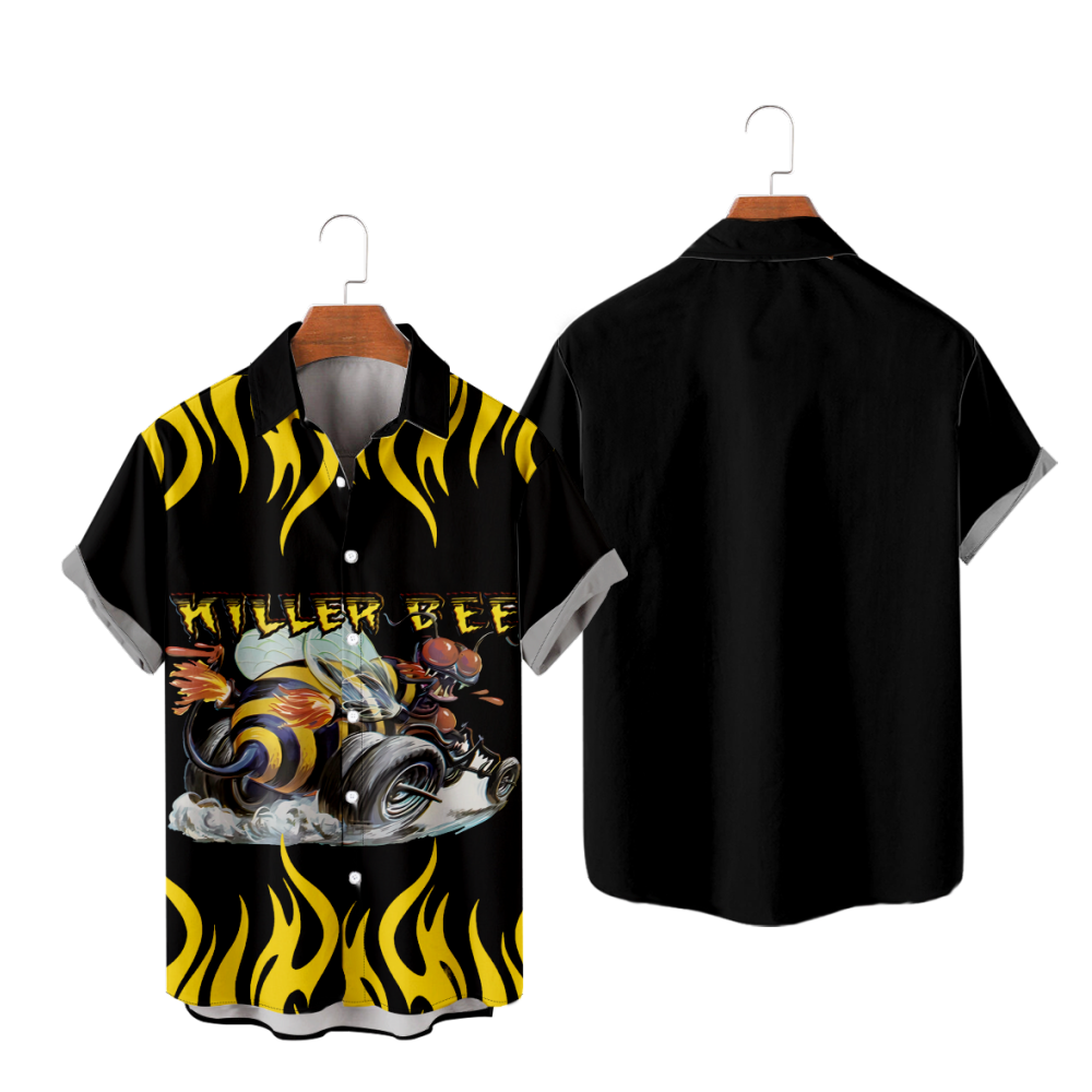 Killer Bees Button Up Shirt Short Sleeves Straight Collar Quick Dry Tops