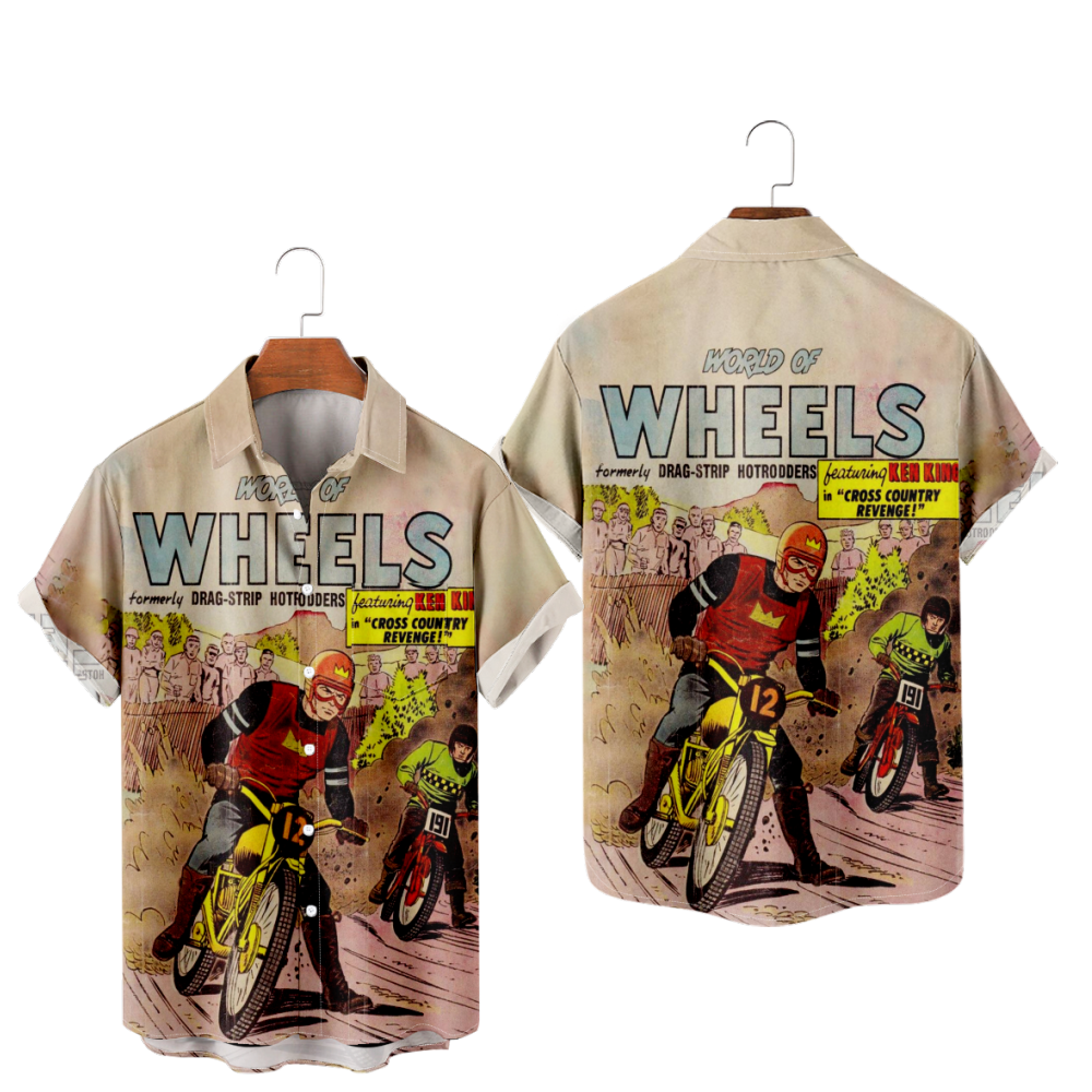 World of Wheels Shirt for Men Short Sleeves Straight Collar uhoodie Casual Shirt
