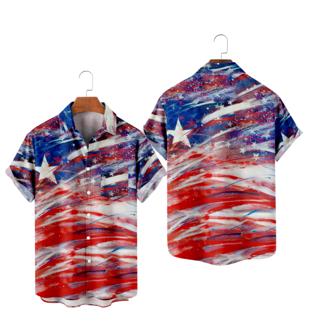 USA Flag Summer Button Up Shirt with Pockets Short Sleeves Shirt Quick Dry Tops
