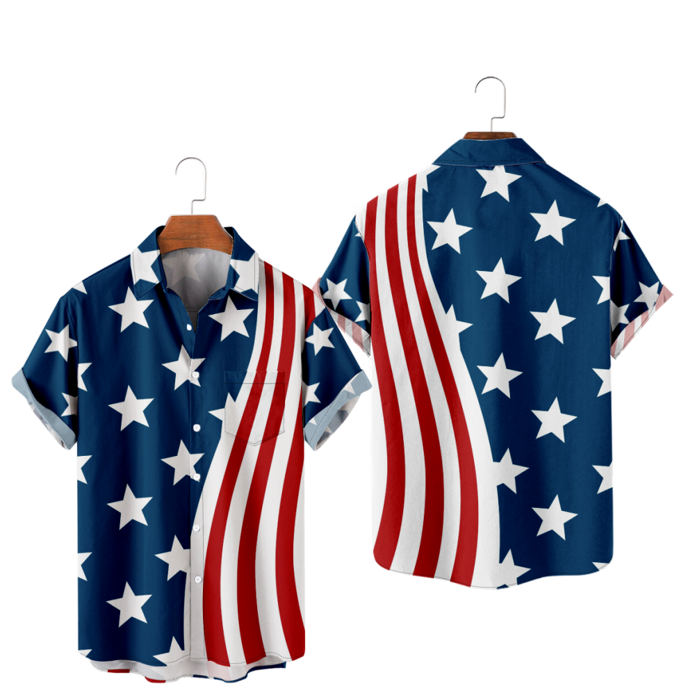 American Flag Button Up Shirt uhoodie Short Sleeves Shirt Straight Collar 
