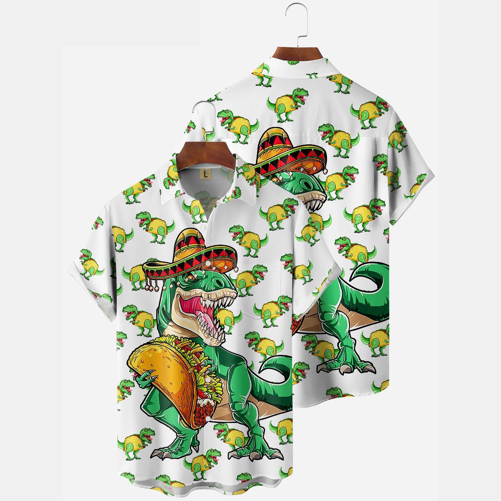 Dinosaur Hawaiian Short Sleeve Shirt Men's Button Up Shirt Allover Print Tops uhoodie