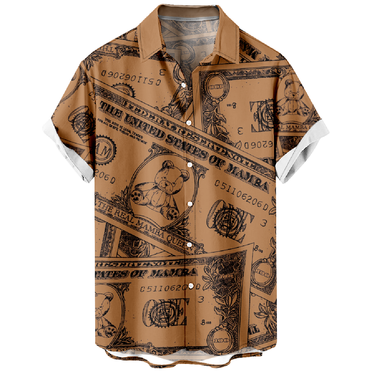 Men's Bear Print Short Sleeve Shirt Retro Bear Mamba Button Up Shirt Casual Tops
