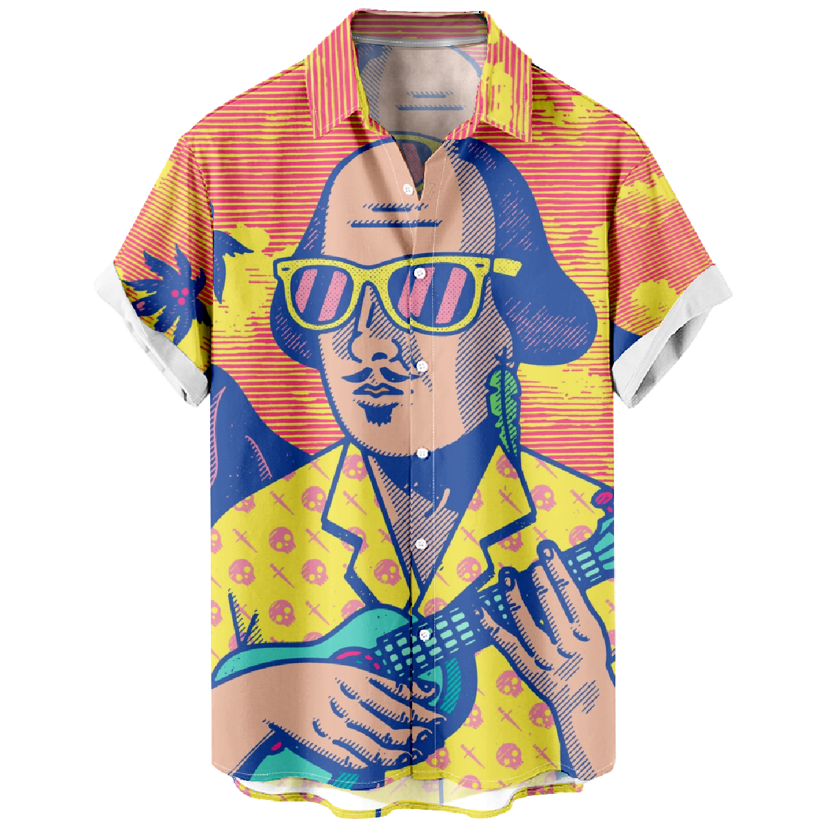 Ukulele Hawaiian Shirt Men's Short Sleeve Shirt Button Up Shirt Summer Tops