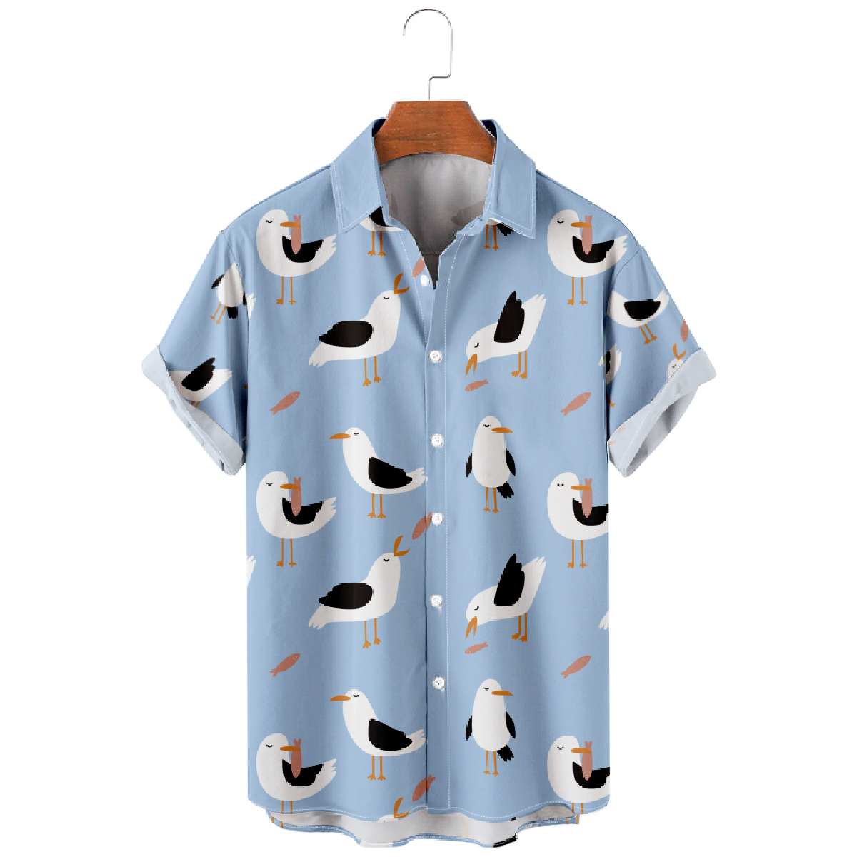 Seagull Hawaiian Shirt Men's Short Sleeve Shirt Gull Print Button-Up Shirt
