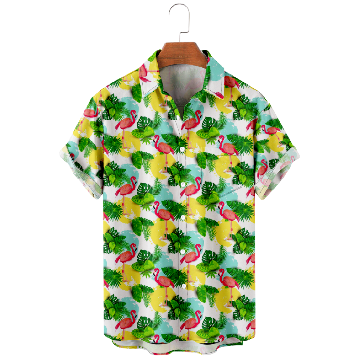 Flamingo Hawaiian Shirt Mens Short Sleeve Button-Up Shirt with Pockets Summer Tops