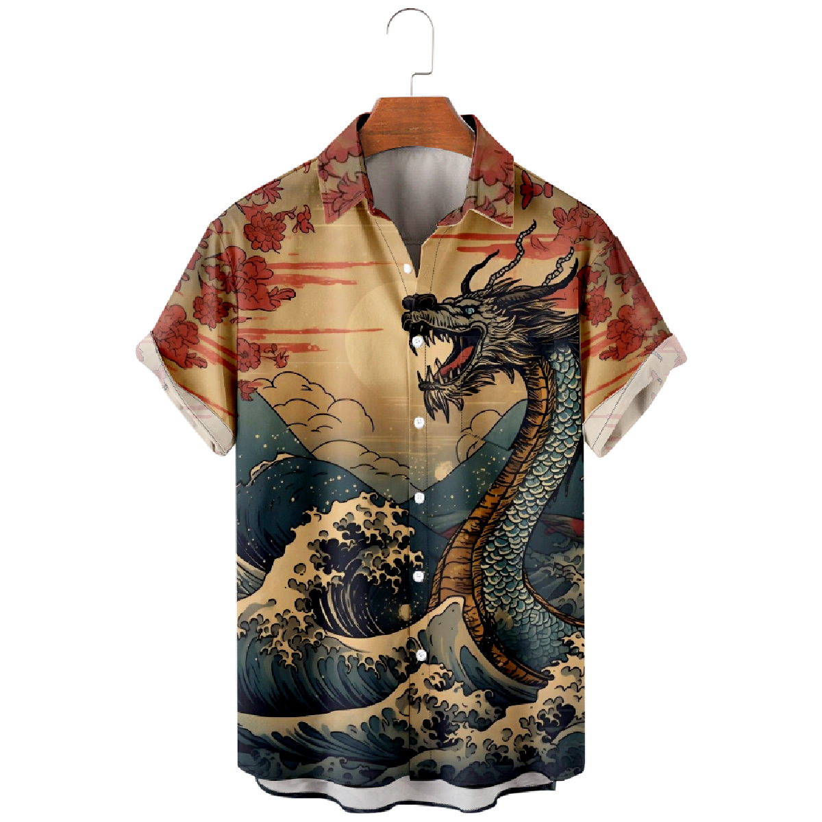 Dragon Hawaiian Shirt Mens Short Sleeve Button-Up Shirt with Pockets Summer Tops