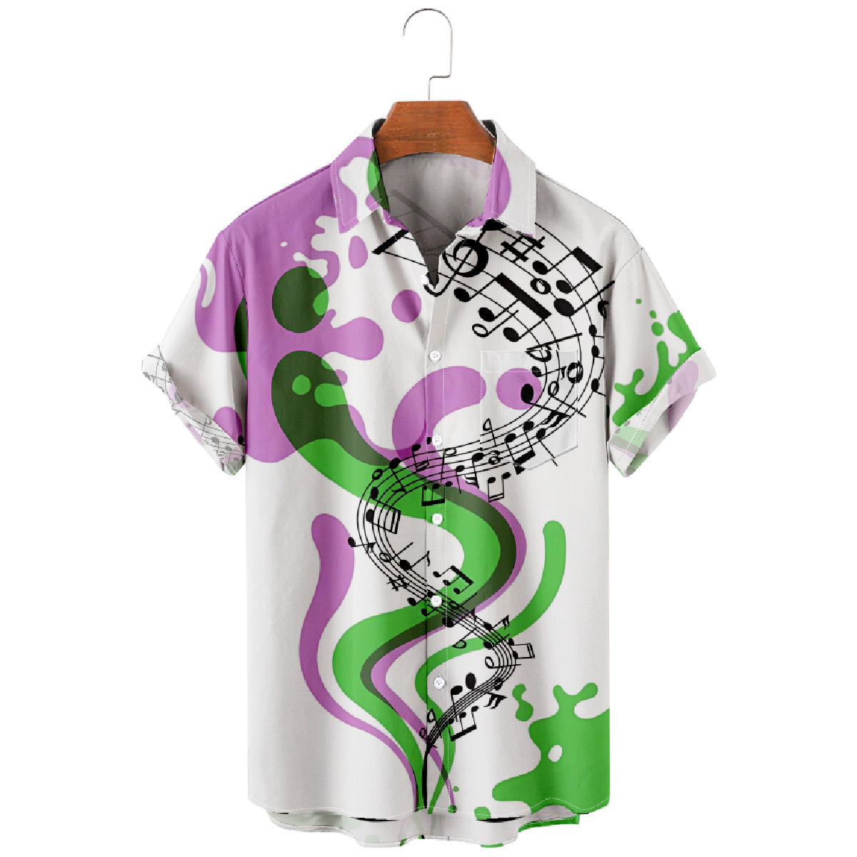 Music Symbol Hawaiian Shirt Mens Short Sleeve Button-Up Shirt with Pockets Summer Tops