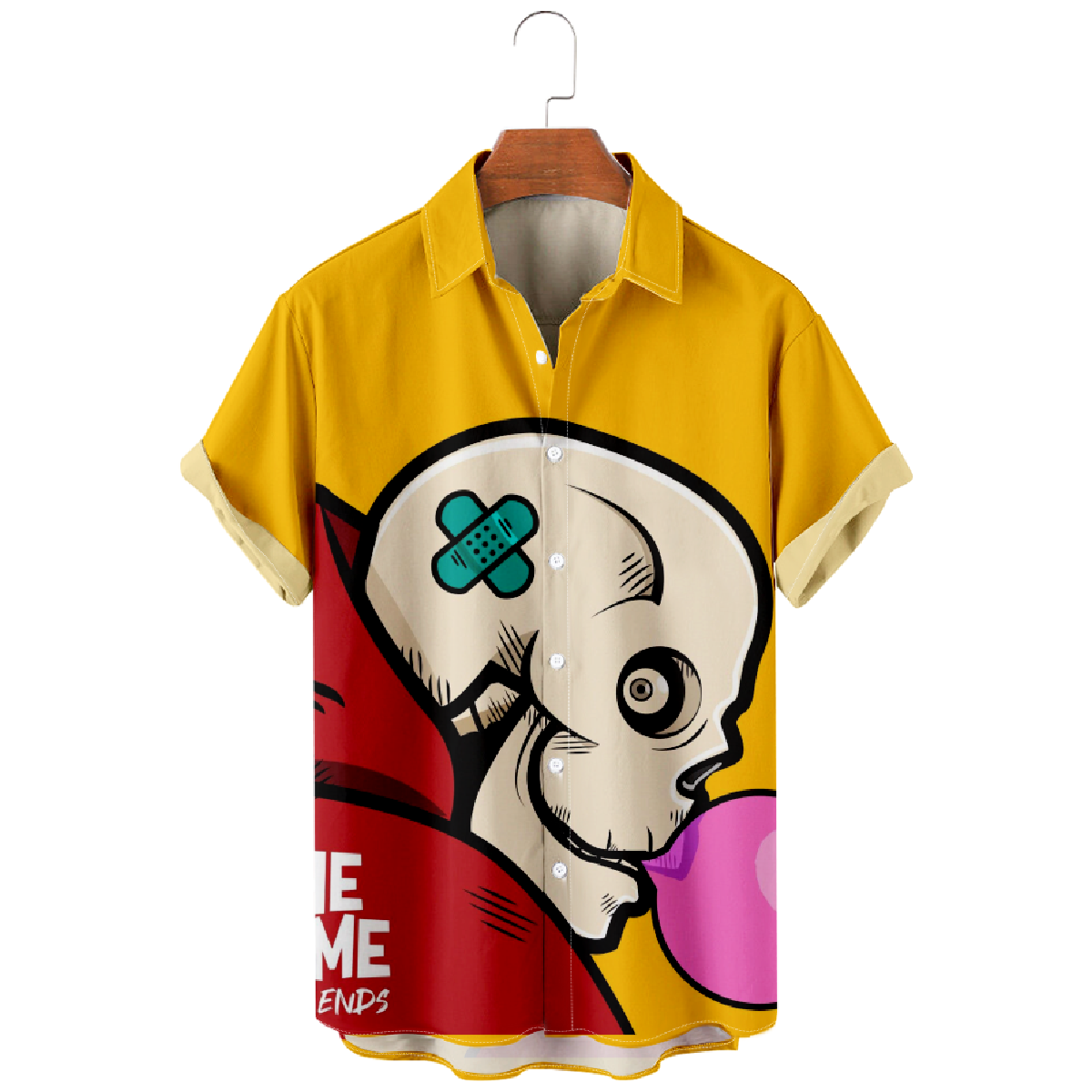 Skull Bubble Gum Button-Up Short Sleeve Shirt Men's Casual Summer Shirt