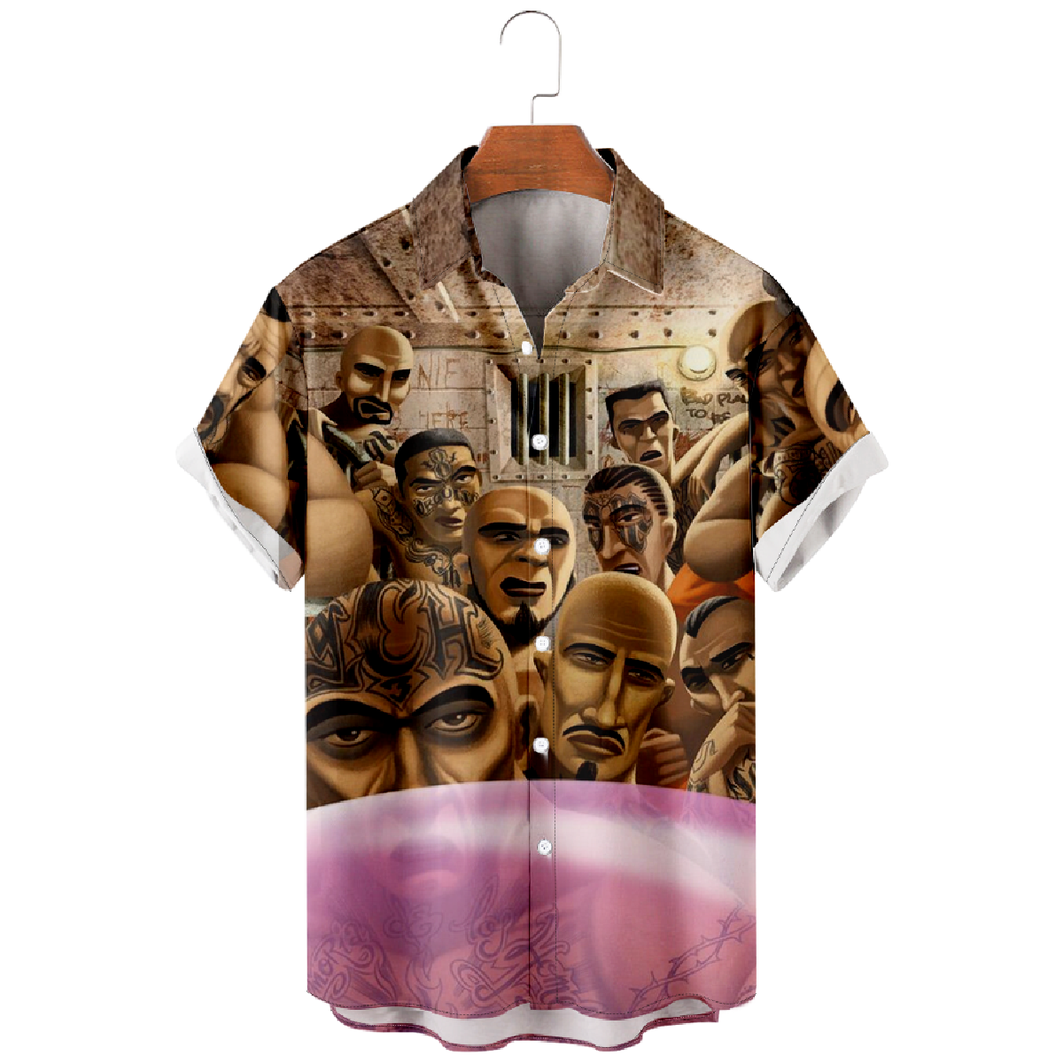 Gangster Hawaiian Shirt Mens Gangster Bubble Button-Up Shirt Short Sleeve Summer Top