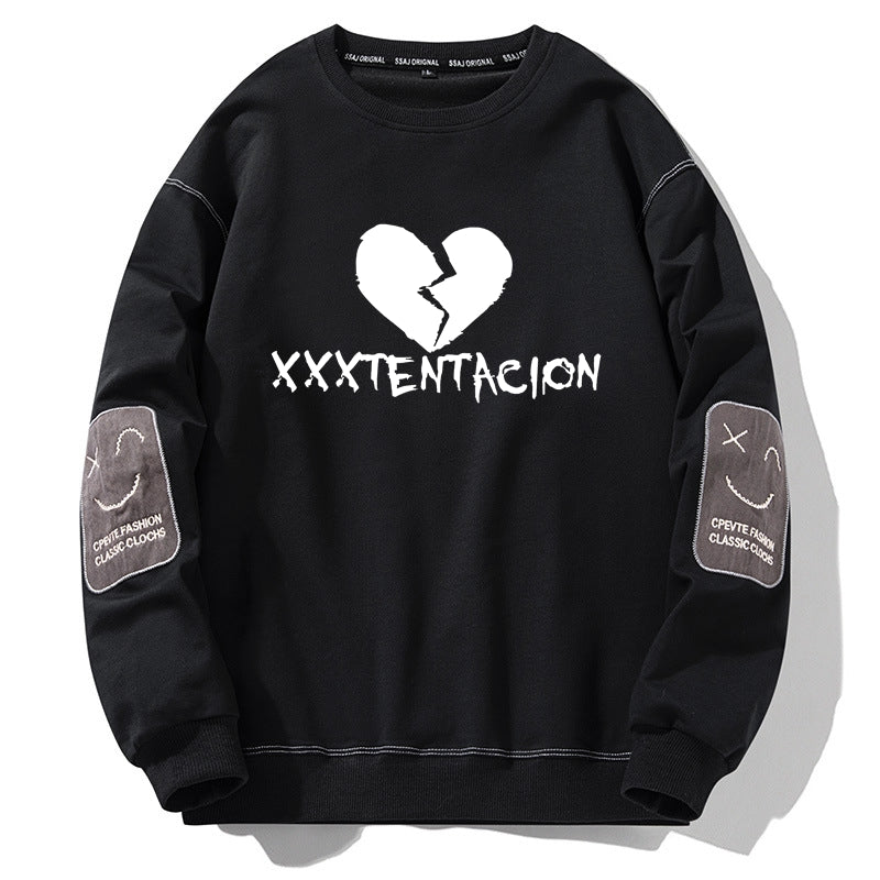 XXXTentacion Broken Heart Crewneck Sweatshirt Smile Face Sweater for Men Embroidery Sweatshirt