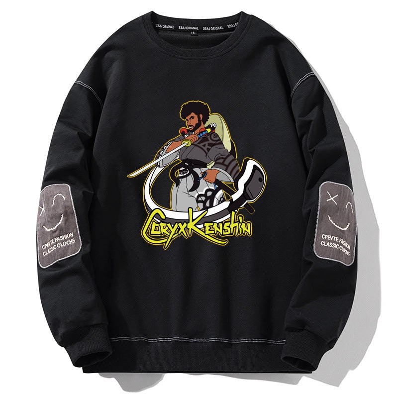 CoryxKenshin Crewneck Sweatshirt Smile Face Sweater for Men Embroidery Sweatshirt