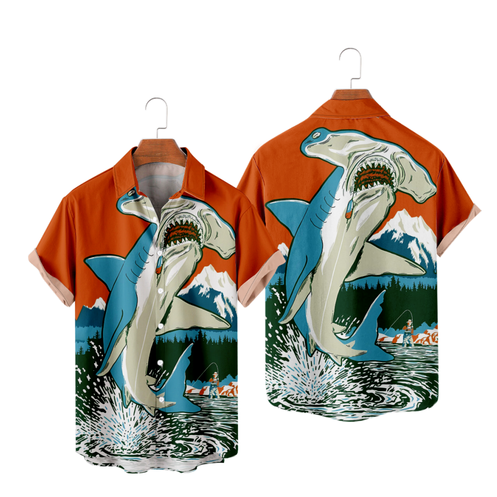 Hammerhead Shark Short Sleeves Shirt Straight Collar uhoodie Casual Shirt