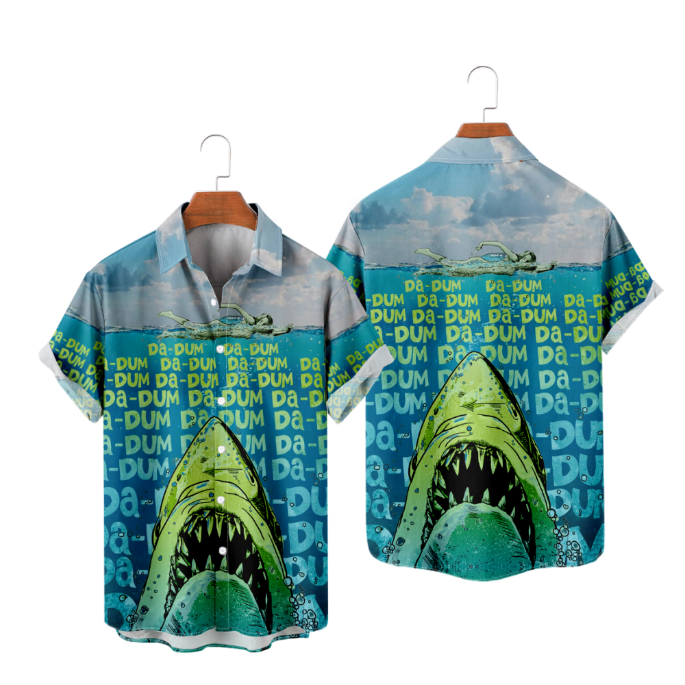 Jaws Shark Da Dum Short Sleeves Shirt Straight Collar uhoodie Casual Shirt