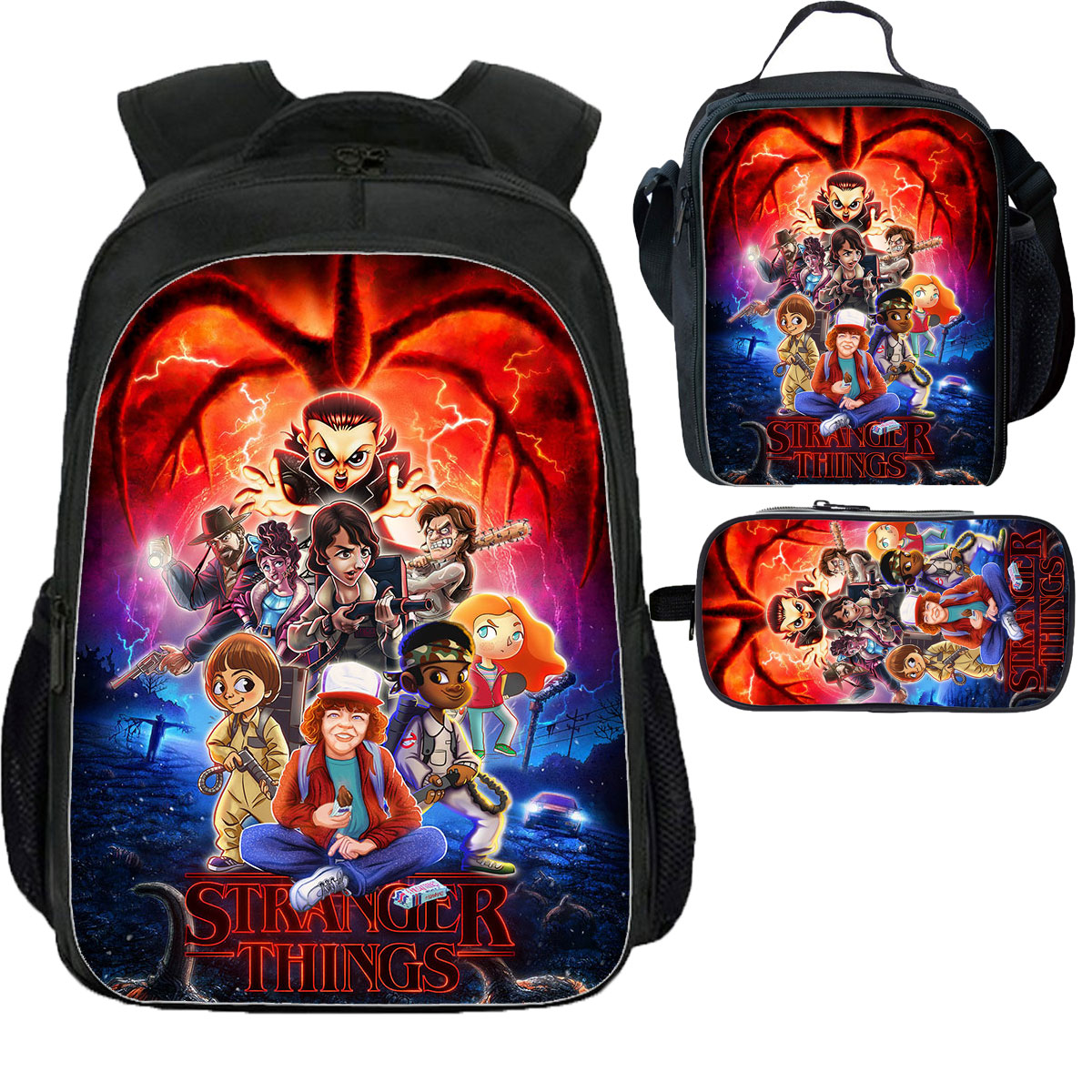 Stranger Things School Backpack Lunch Bag Pencil Case 3 Pieces 