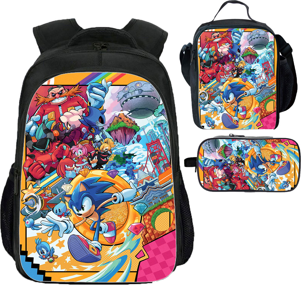 Sonic School Backpack Lunch Bag Pencil Case 3 Pieces 