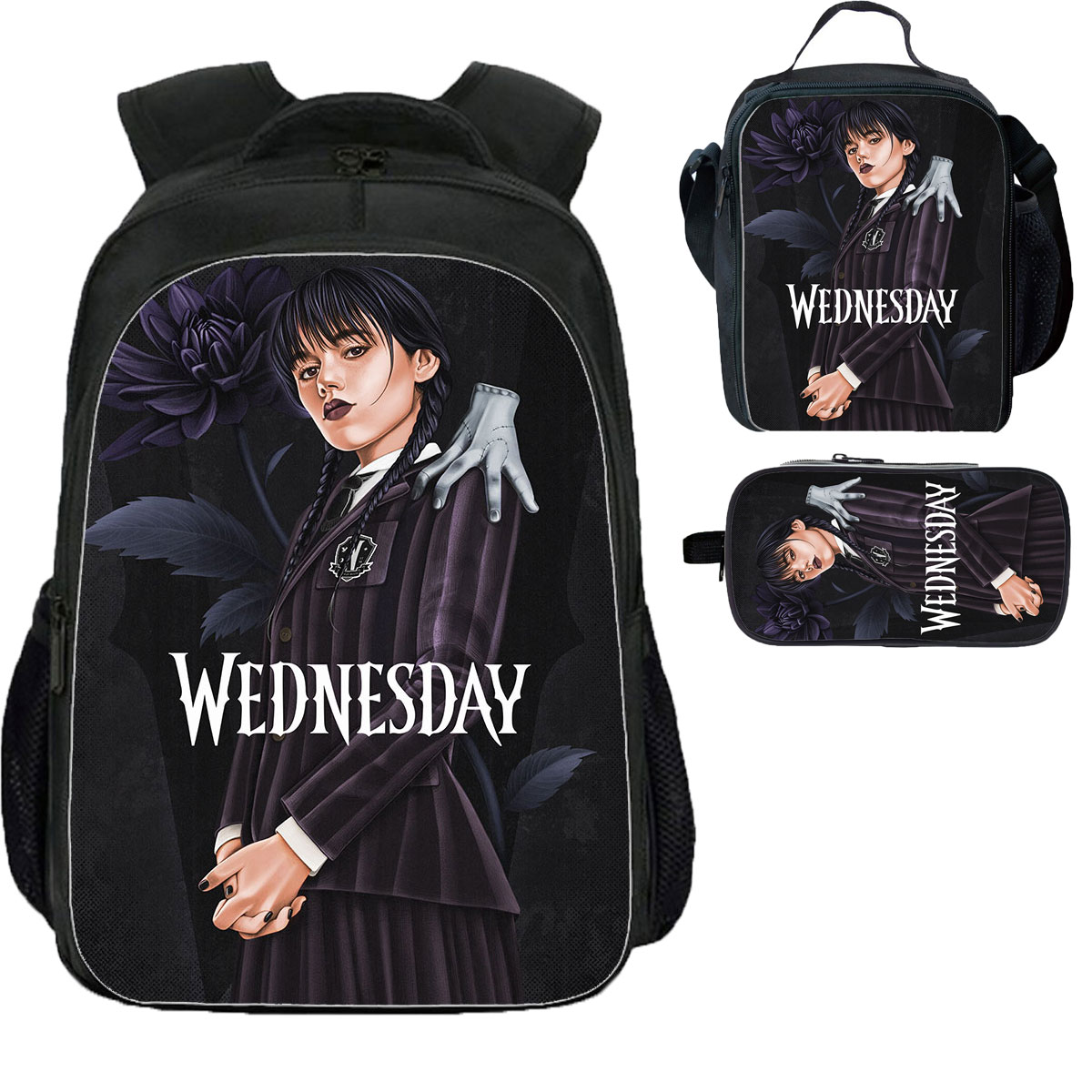 Wednesday Addams School Backpack Lunch Bag Pencil Case 3 Pieces 
