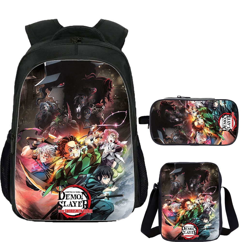 Demon Slayer Kimetsu no Yaiba To the Swordsmith Village School Backpack Shoulder Bag Pencil Case 3 Pieces 