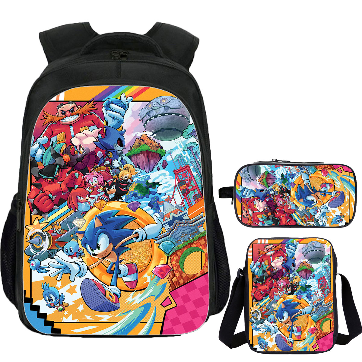 Sonic School Backpack Shoulder Bag Pencil Case 3 Pieces 