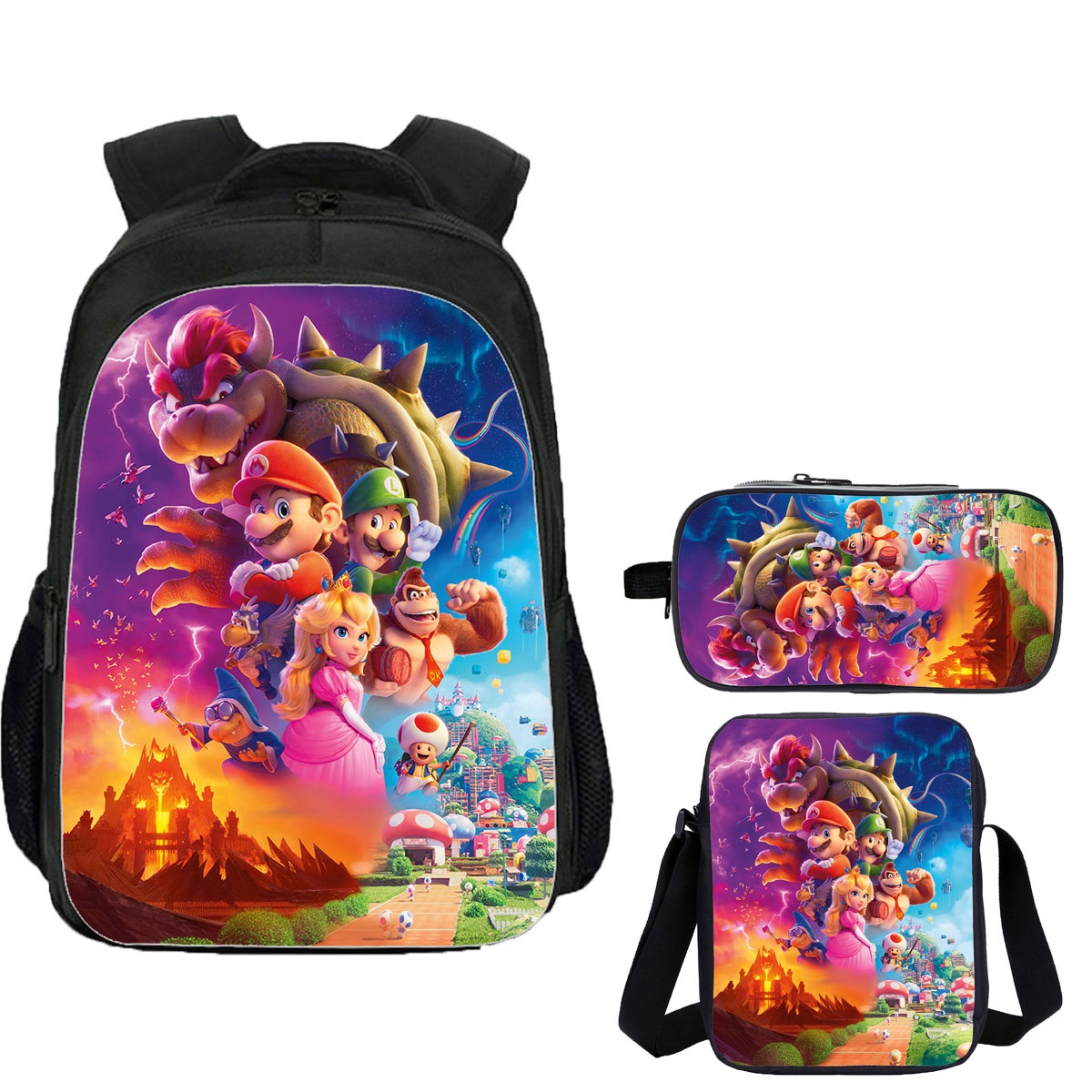 The Super Mario Bros. Youth School Backpack Shoulder Bag Pencil Case 3 Pieces 