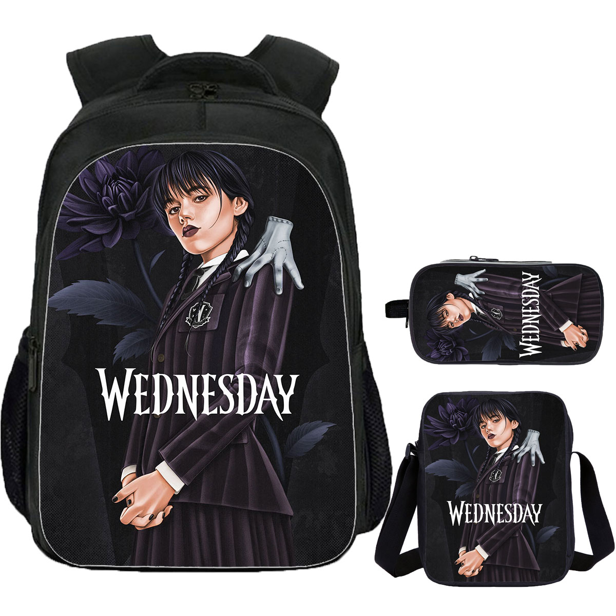 Wednesday Addams School Backpack Shoulder Bag Pencil Case 3 Pieces 
