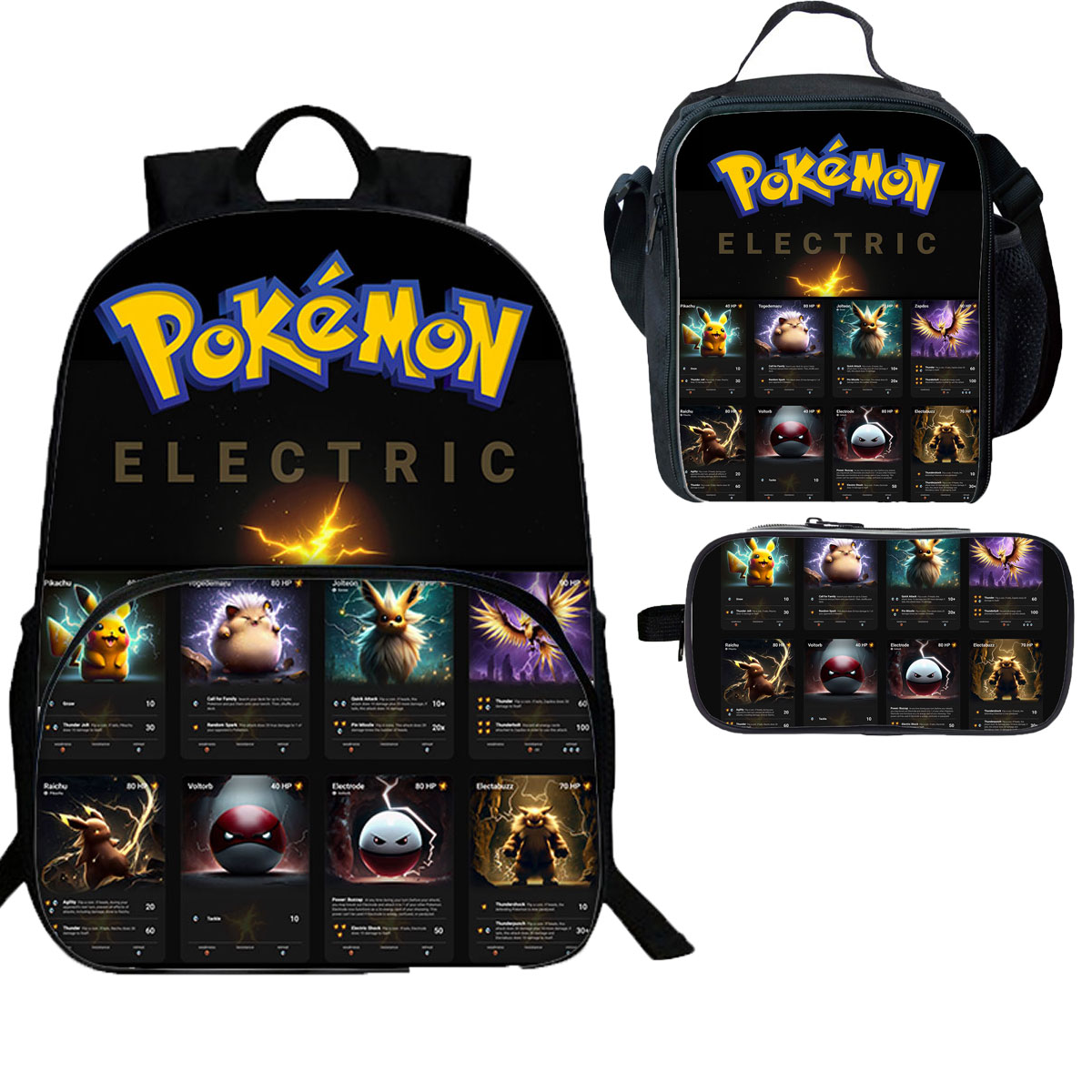 Pokemon 15 inches School Backpack Lunch Bag Pencil Case 3 Pieces Combo