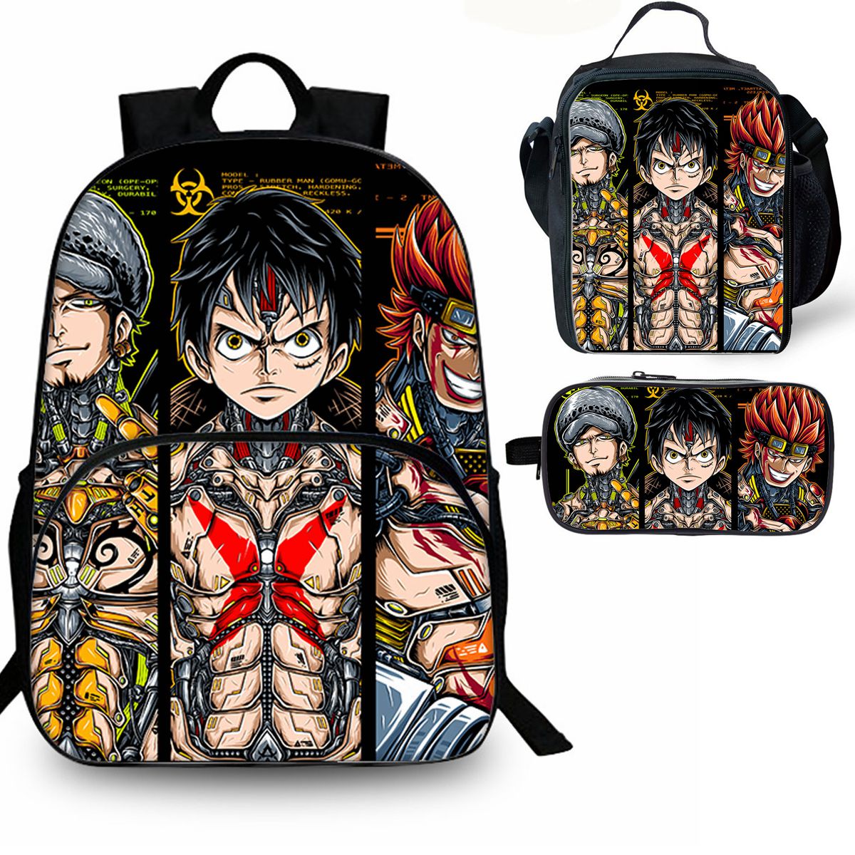 One Piece Anime 15 inches School Backpack Lunch Bag Pencil Case 3 Pieces Combo