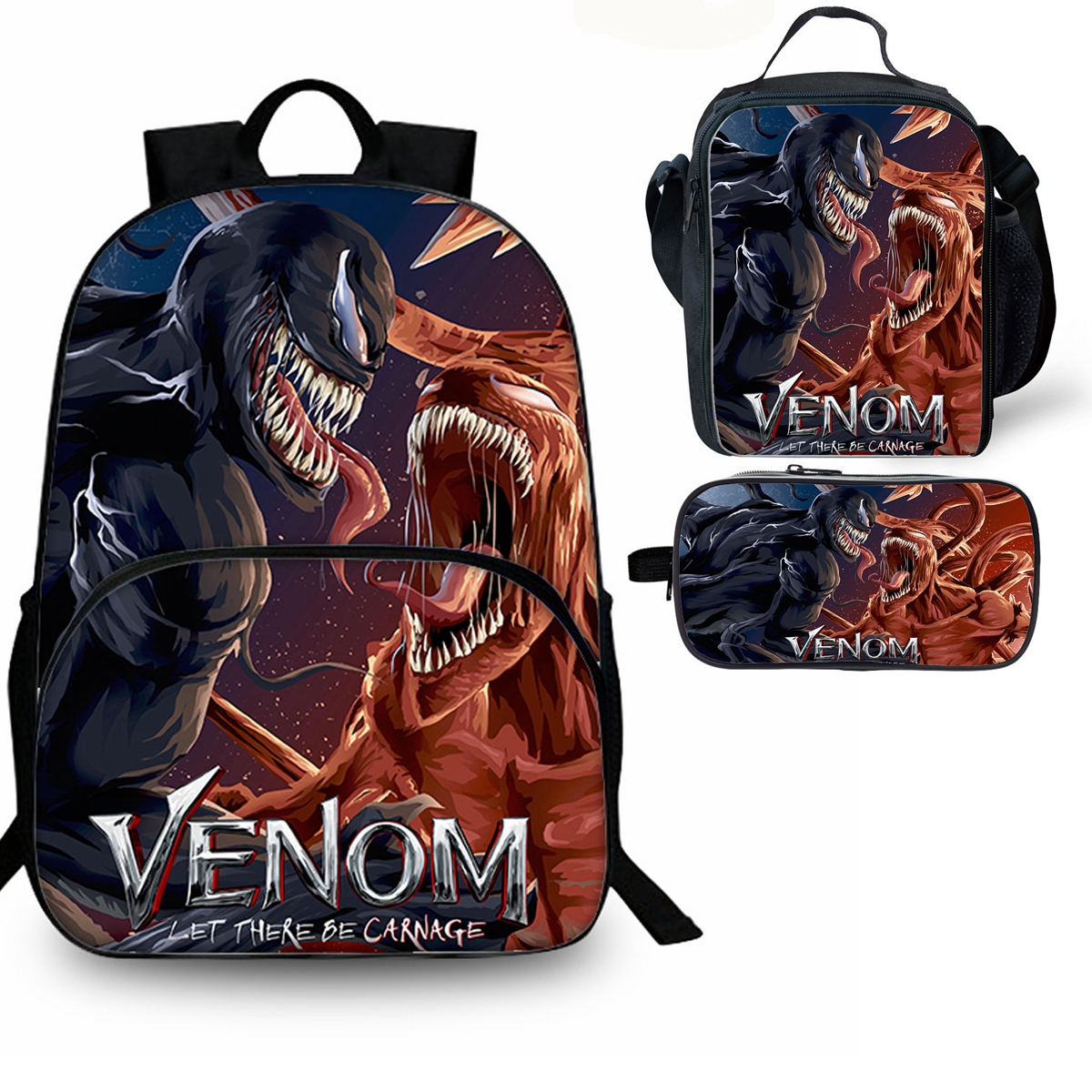 Venom 15 inches School Backpack Lunch Bag Pencil Case 3 Pieces Combo