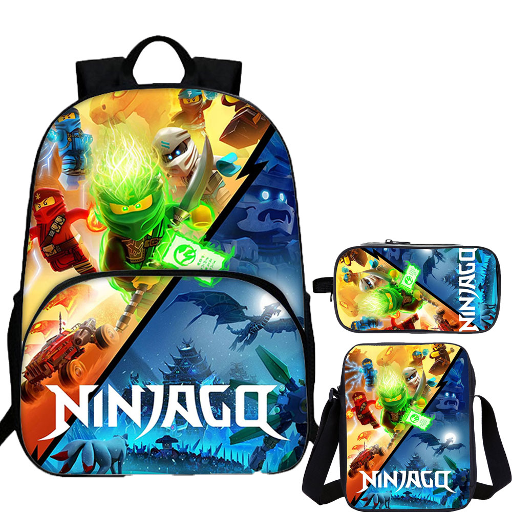 Ninjago 15 inches School Backpack Shoulder Bag Pencil Case 3 Pieces Combo