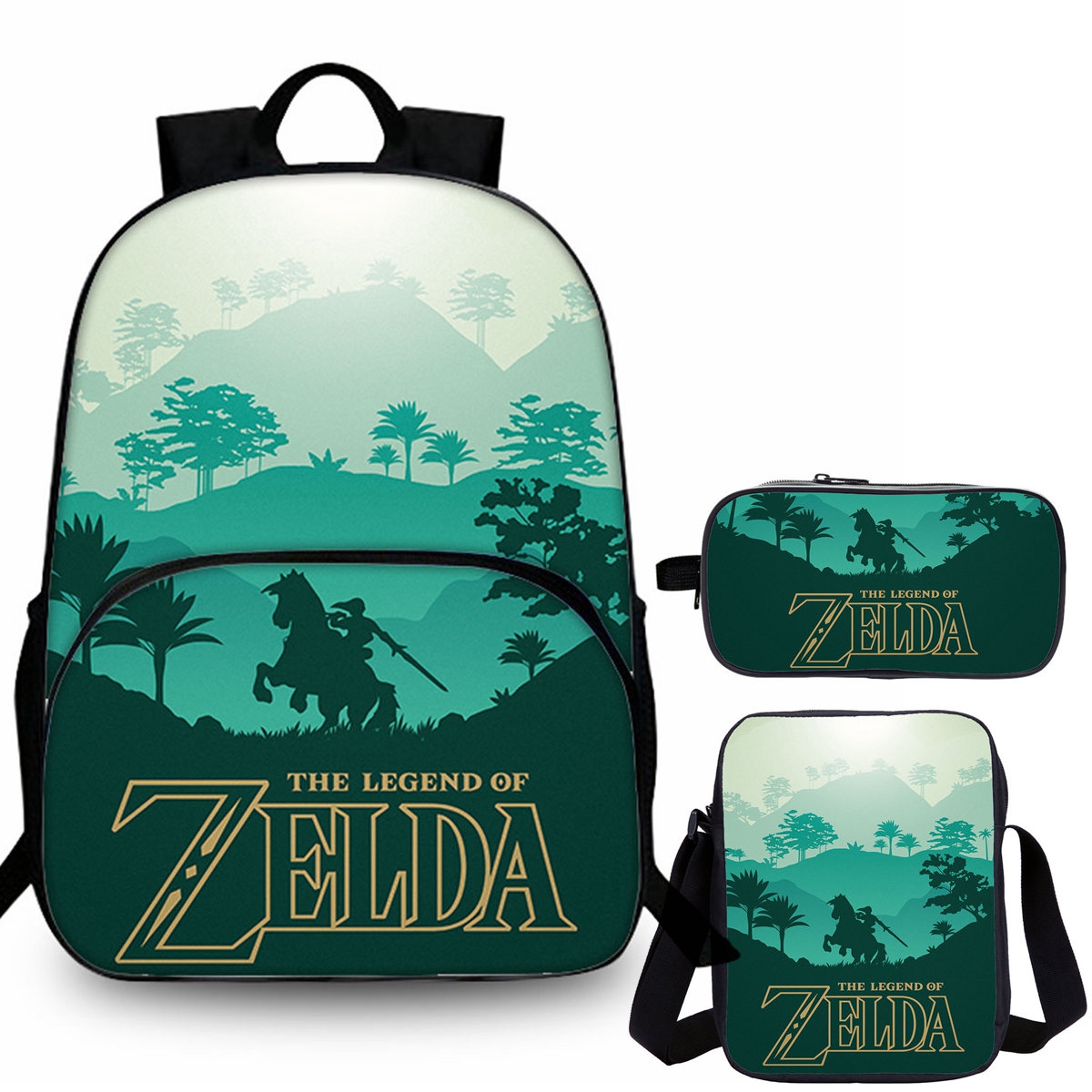 Zelda 15 inches School Backpack Shoulder Bag Pencil Case 3 Pieces Combo