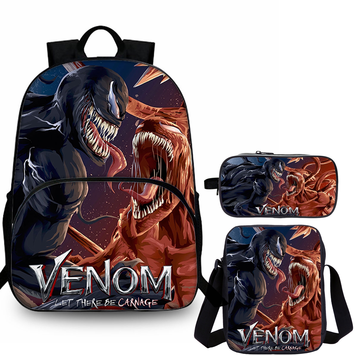 Venom 15 inches School Backpack Shoulder Bag Pencil Case 3 Pieces Combo