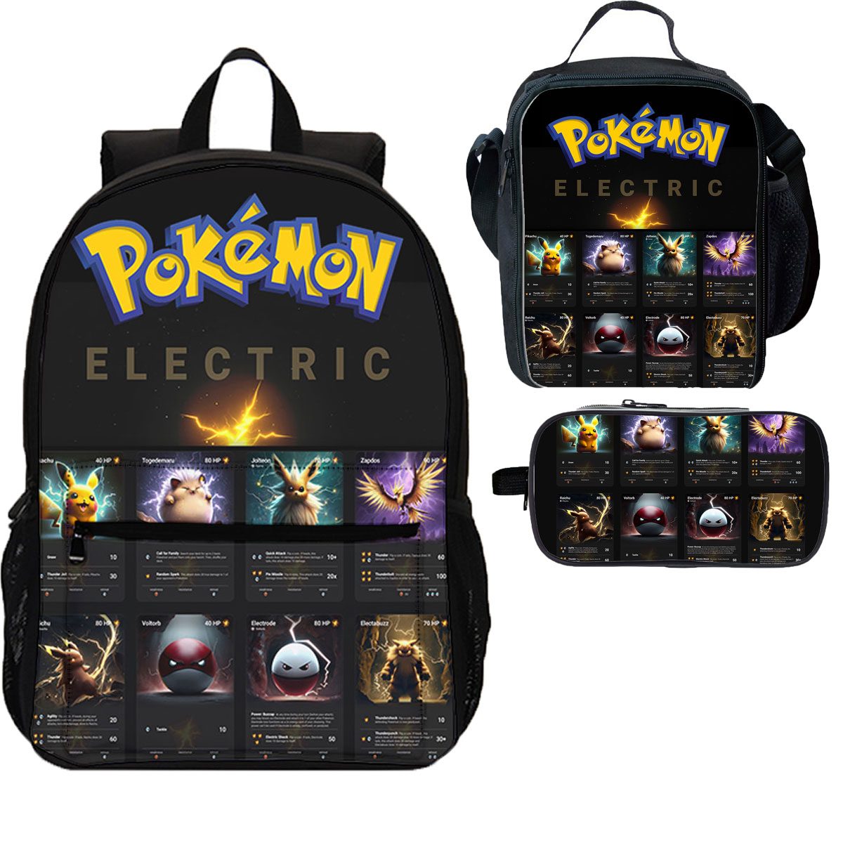 Pokemon 3 Pieces Combo 18 inches School Backpack Lunch Bag Pencil Case