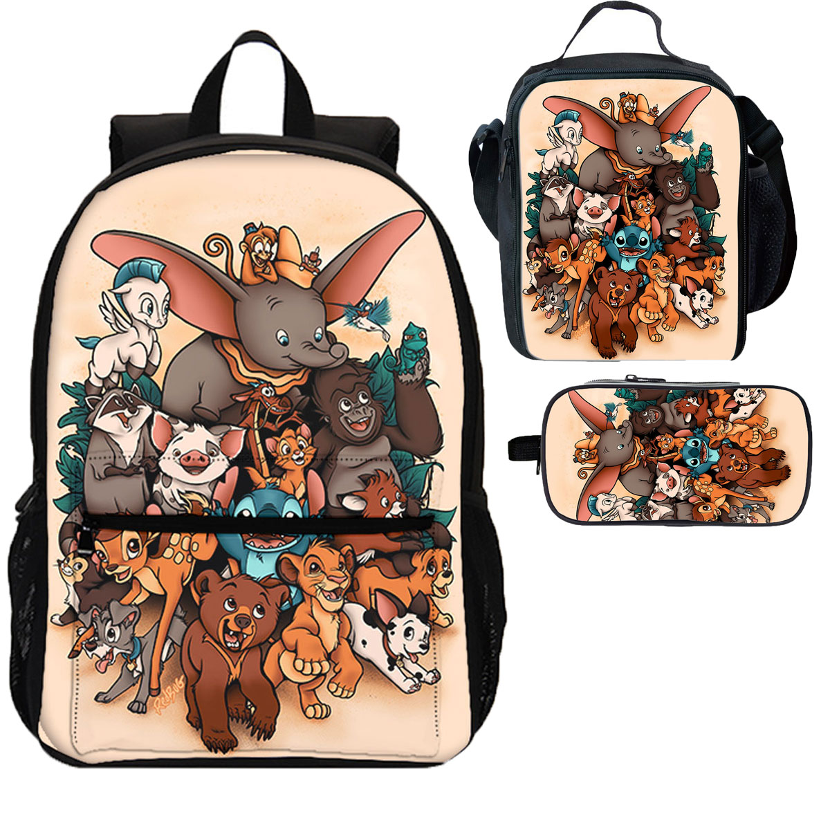 Stitch 3 Pieces Combo 18 inches School Backpack Lunch Bag Pencil Case