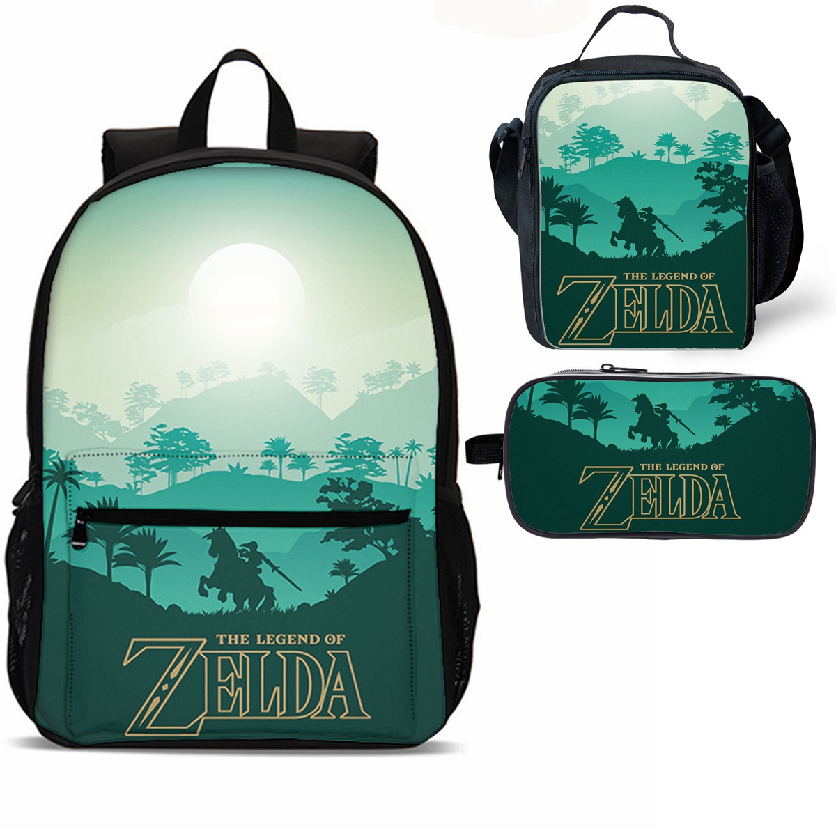 Zelda 3 Pieces Combo 18 inches School Backpack Lunch Bag Pencil Case
