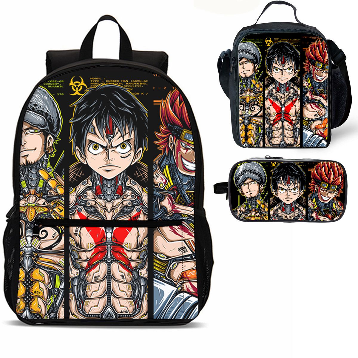 One Piece Anime 3 Pieces Combo 18 inches School Backpack Lunch Bag Pencil Case