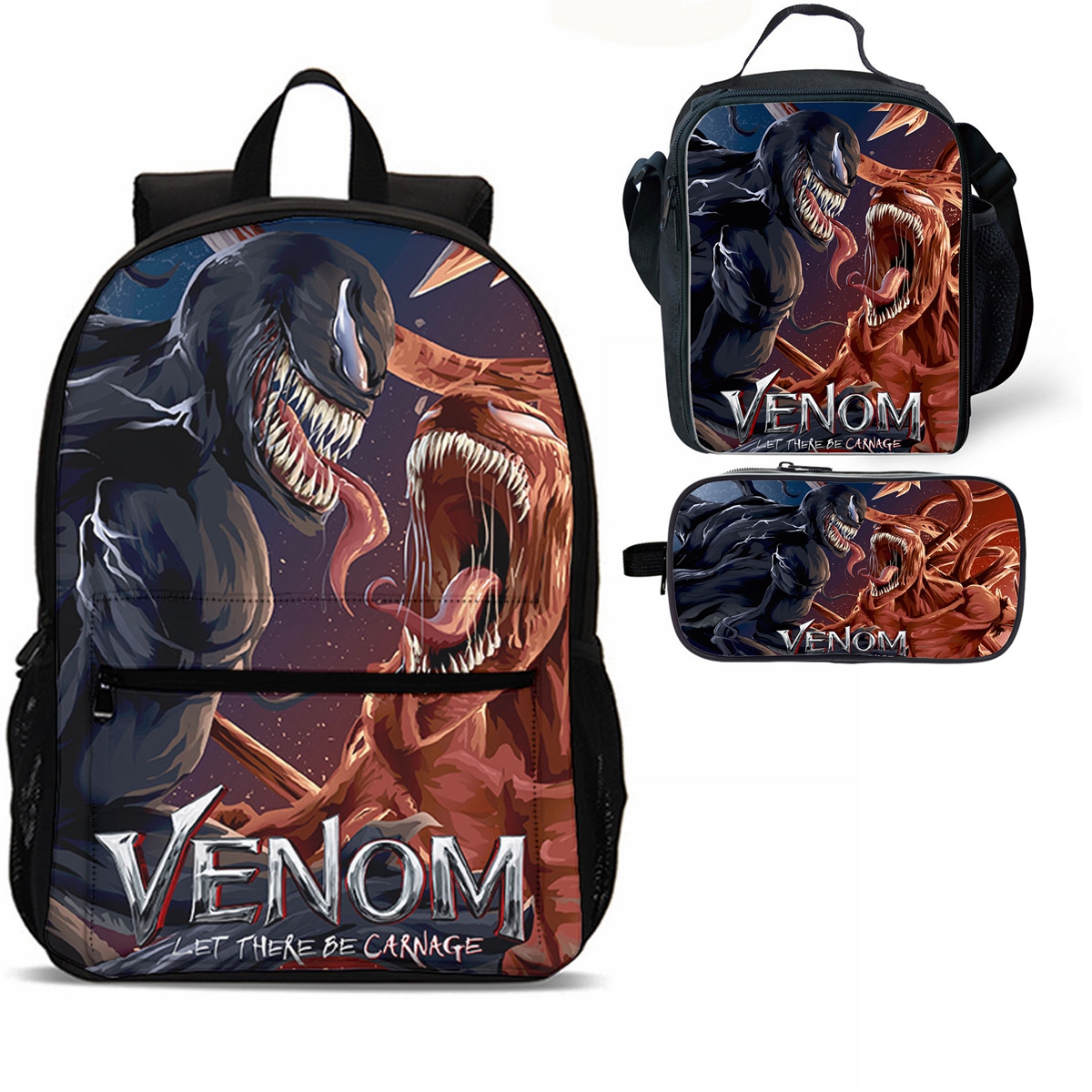 Venom 3 Pieces Combo 18 inches School Backpack Lunch Bag Pencil Case