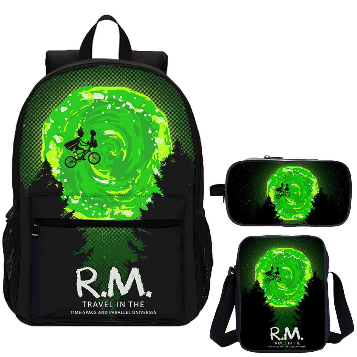 Rick and Morty 3 Pieces Combo 18 inches School Backpack Shoulder Bag Pencil Case